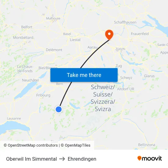 Oberwil Im Simmental to Ehrendingen map