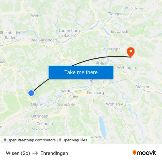 Wisen (So) to Ehrendingen map