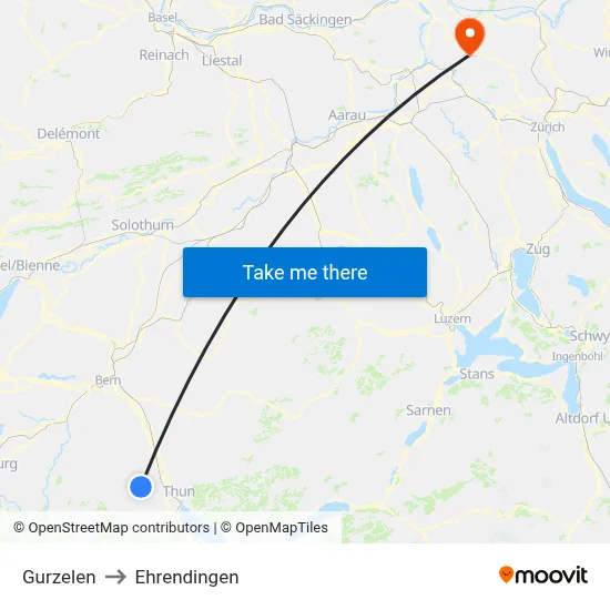 Gurzelen to Ehrendingen map