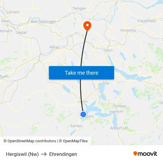 Hergiswil (Nw) to Ehrendingen map