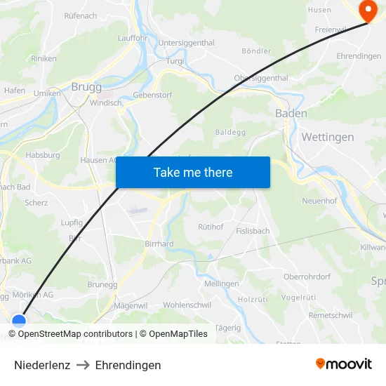 Niederlenz to Ehrendingen map