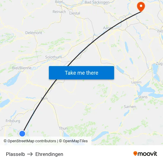 Plasselb to Ehrendingen map