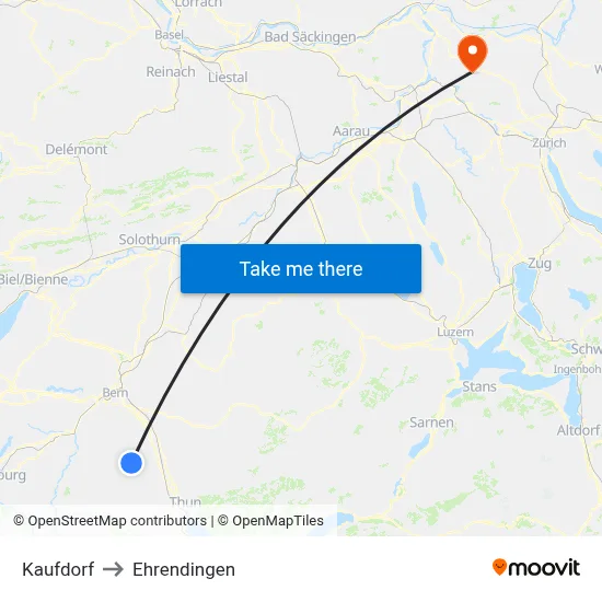 Kaufdorf to Ehrendingen map
