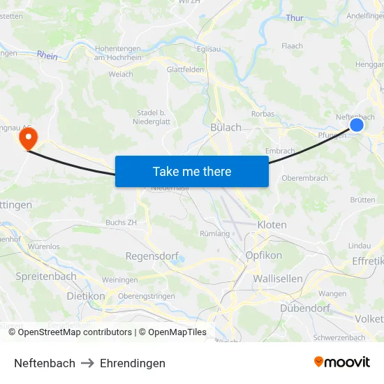 Neftenbach to Ehrendingen map