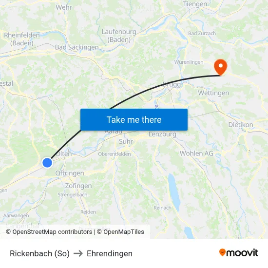 Rickenbach (So) to Ehrendingen map