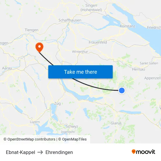 Ebnat-Kappel to Ehrendingen map
