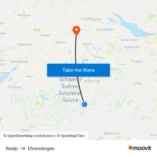 Realp to Ehrendingen map