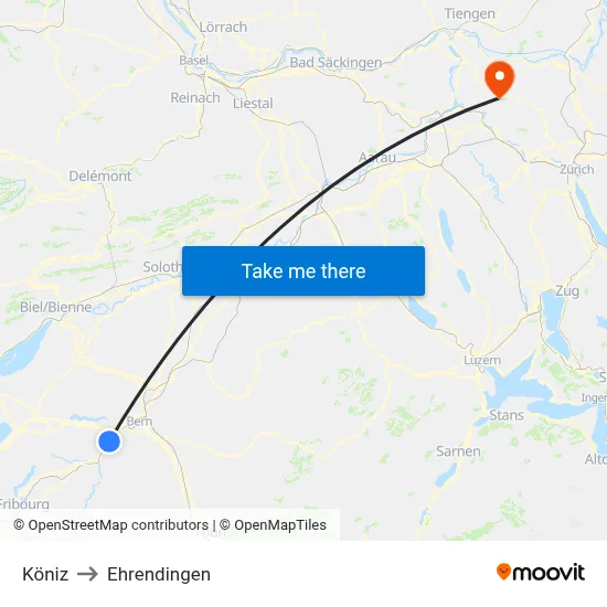 Köniz to Ehrendingen map