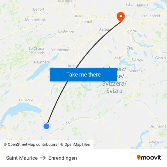 Saint-Maurice to Ehrendingen map