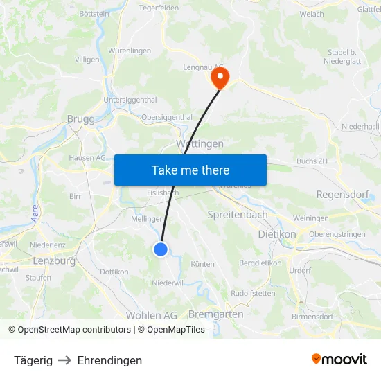 Tägerig to Ehrendingen map