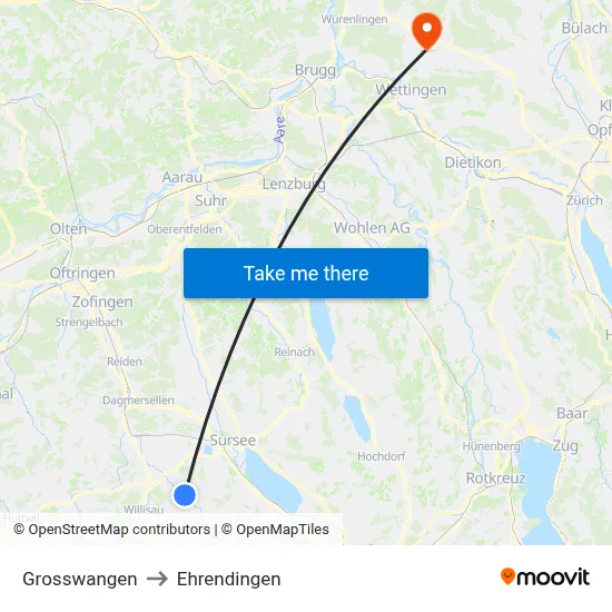 Grosswangen to Ehrendingen map