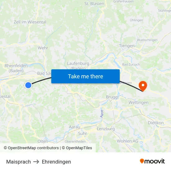 Maisprach to Ehrendingen map