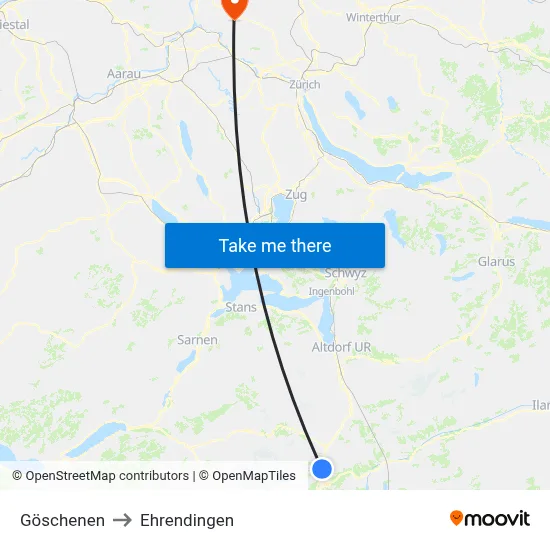 Göschenen to Ehrendingen map