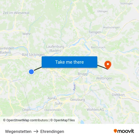 Wegenstetten to Ehrendingen map