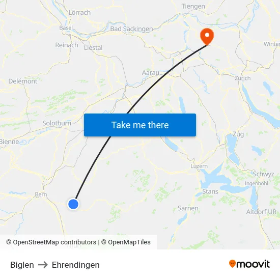 Biglen to Ehrendingen map