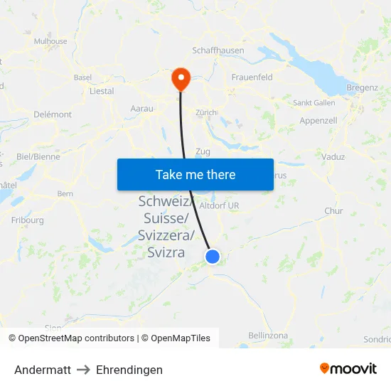 Andermatt to Ehrendingen map