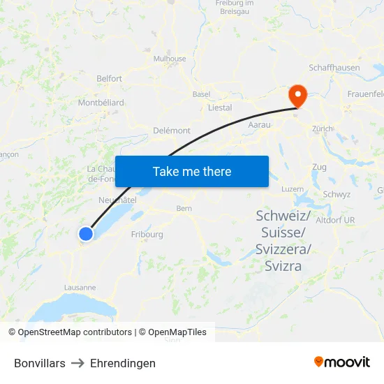 Bonvillars to Ehrendingen map