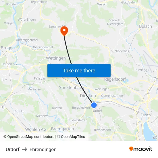 Urdorf to Ehrendingen map