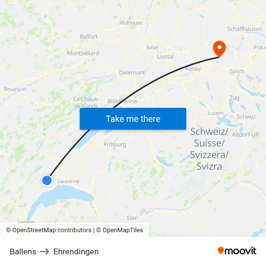 Ballens to Ehrendingen map