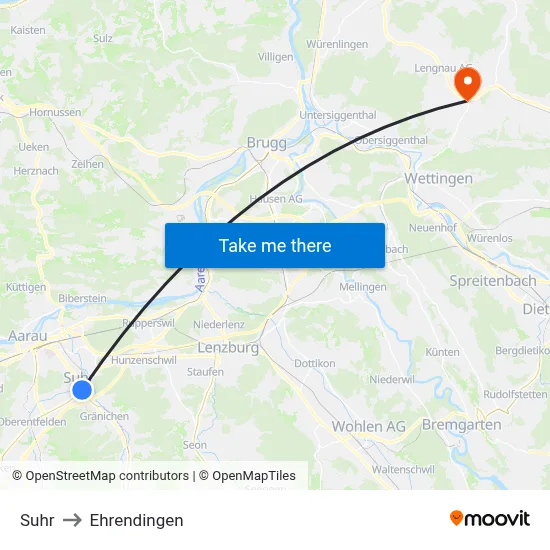 Suhr to Ehrendingen map