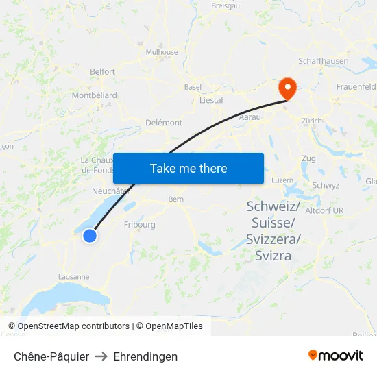 Chêne-Pâquier to Ehrendingen map