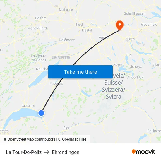 La Tour-De-Peilz to Ehrendingen map