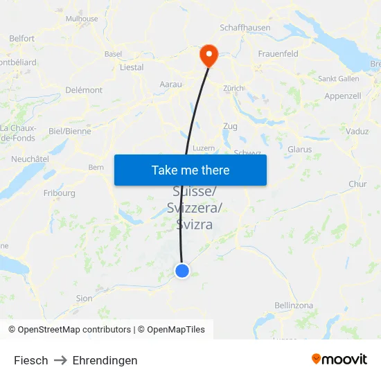 Fiesch to Ehrendingen map