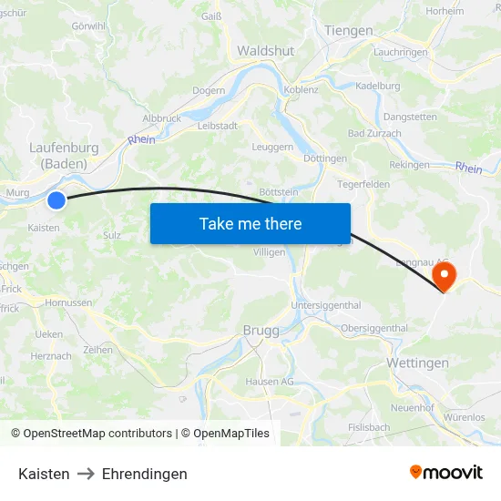 Kaisten to Ehrendingen map