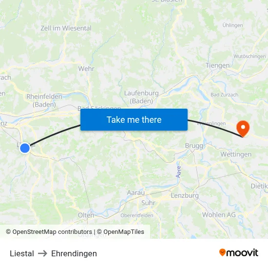 Liestal to Ehrendingen map
