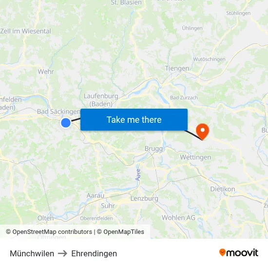 Münchwilen to Ehrendingen map