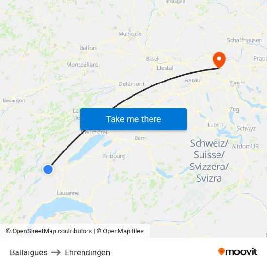 Ballaigues to Ehrendingen map