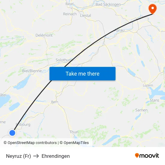 Neyruz (Fr) to Ehrendingen map