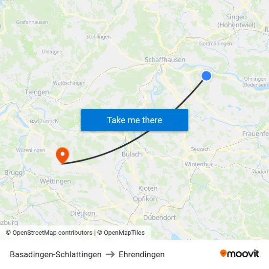 Basadingen-Schlattingen to Ehrendingen map
