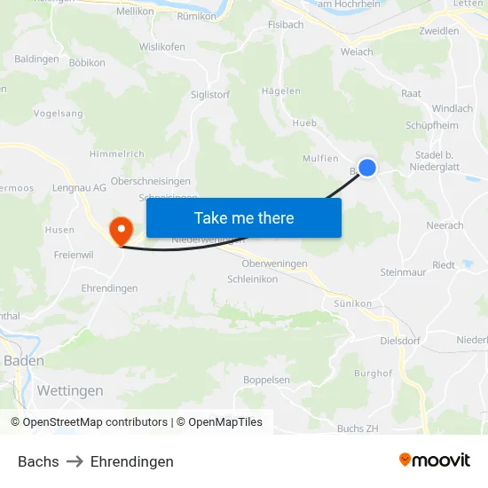 Bachs to Ehrendingen map