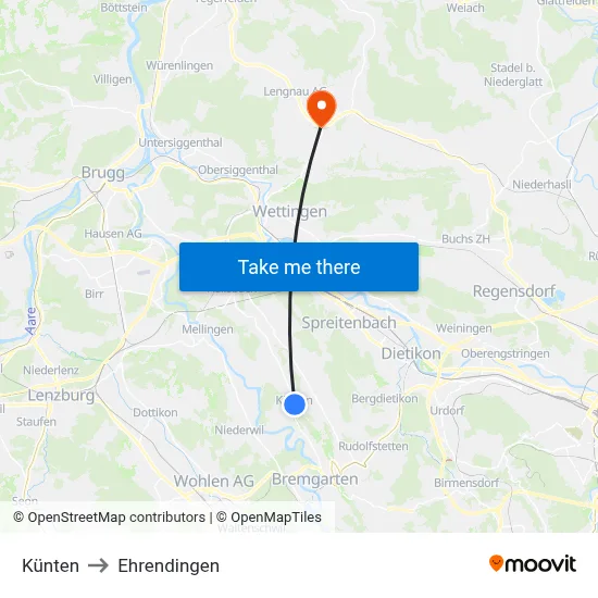 Künten to Ehrendingen map