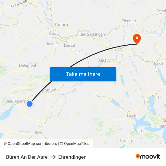 Büren An Der Aare to Ehrendingen map