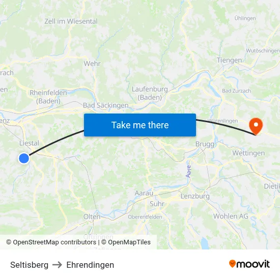 Seltisberg to Ehrendingen map