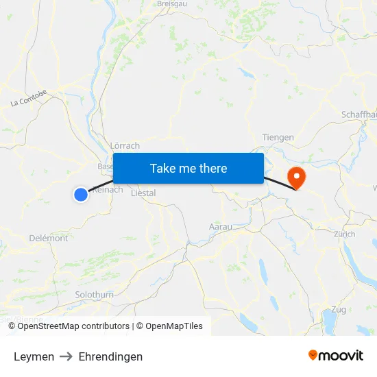 Leymen to Ehrendingen map