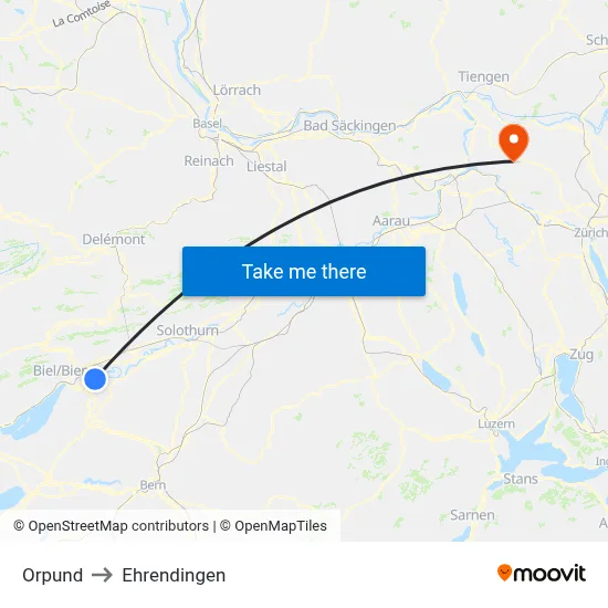 Orpund to Ehrendingen map