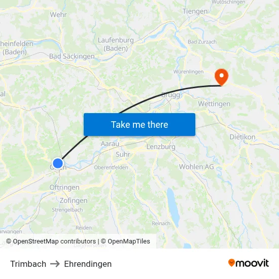 Trimbach to Ehrendingen map