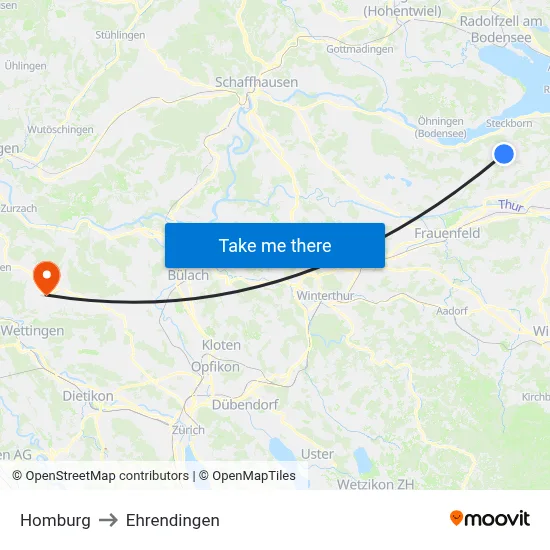 Homburg to Ehrendingen map
