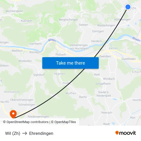 Wil (Zh) to Ehrendingen map