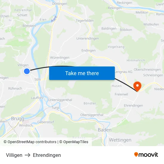 Villigen to Ehrendingen map