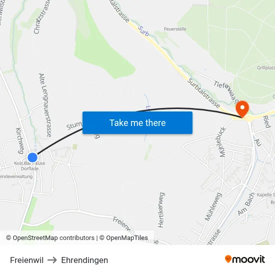 Freienwil to Ehrendingen map