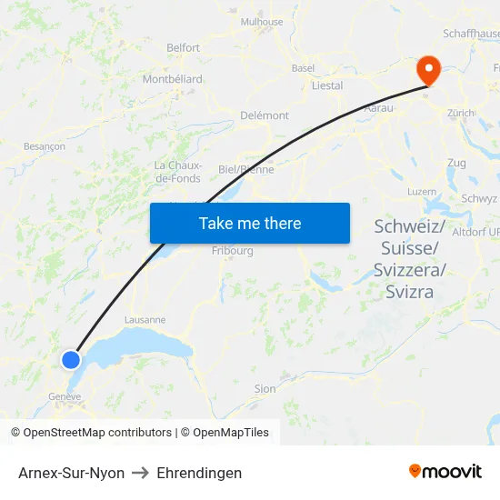 Arnex-Sur-Nyon to Ehrendingen map