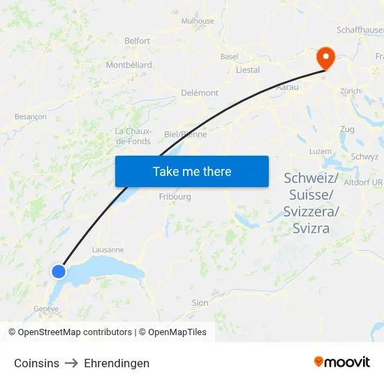 Coinsins to Ehrendingen map