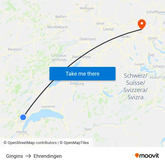 Gingins to Ehrendingen map