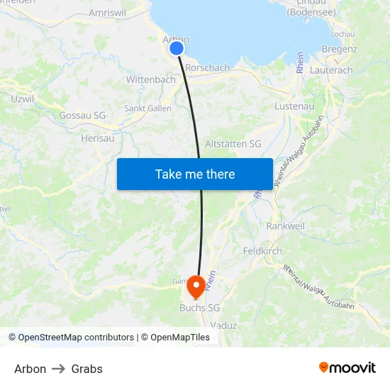 Arbon to Grabs map