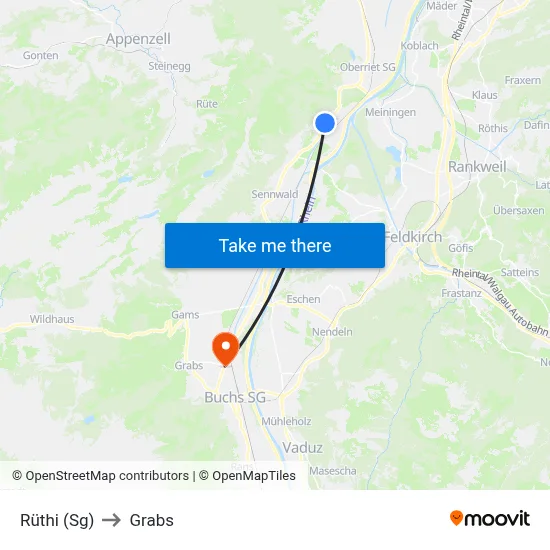 Rüthi (Sg) to Grabs map