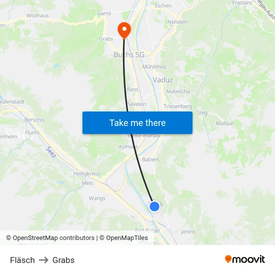 Fläsch to Grabs map